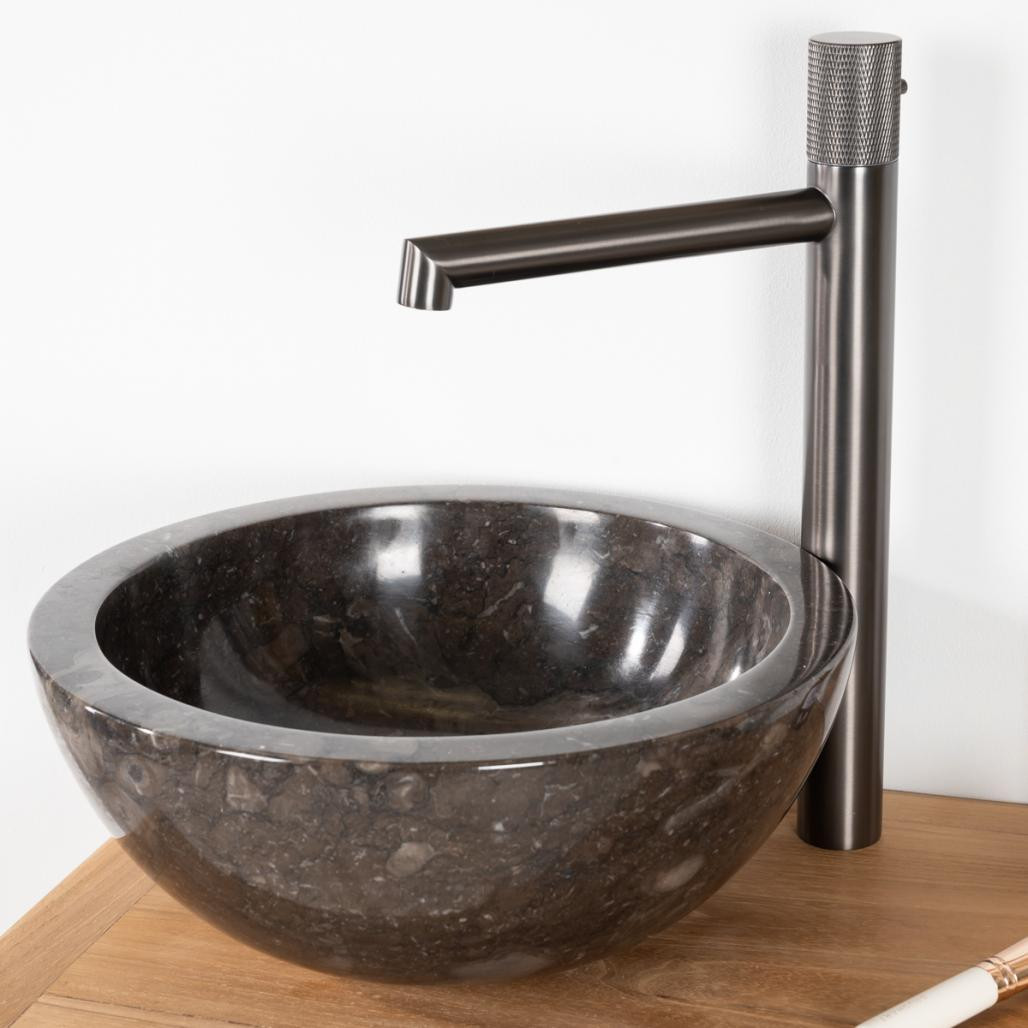 Lavabo sobre encimera redondo Barcelona de mármol color negro - diámetro 30 cm Lavabo sobre encimera redondo Barcelona de mármol color negro - diámetro 30 cm