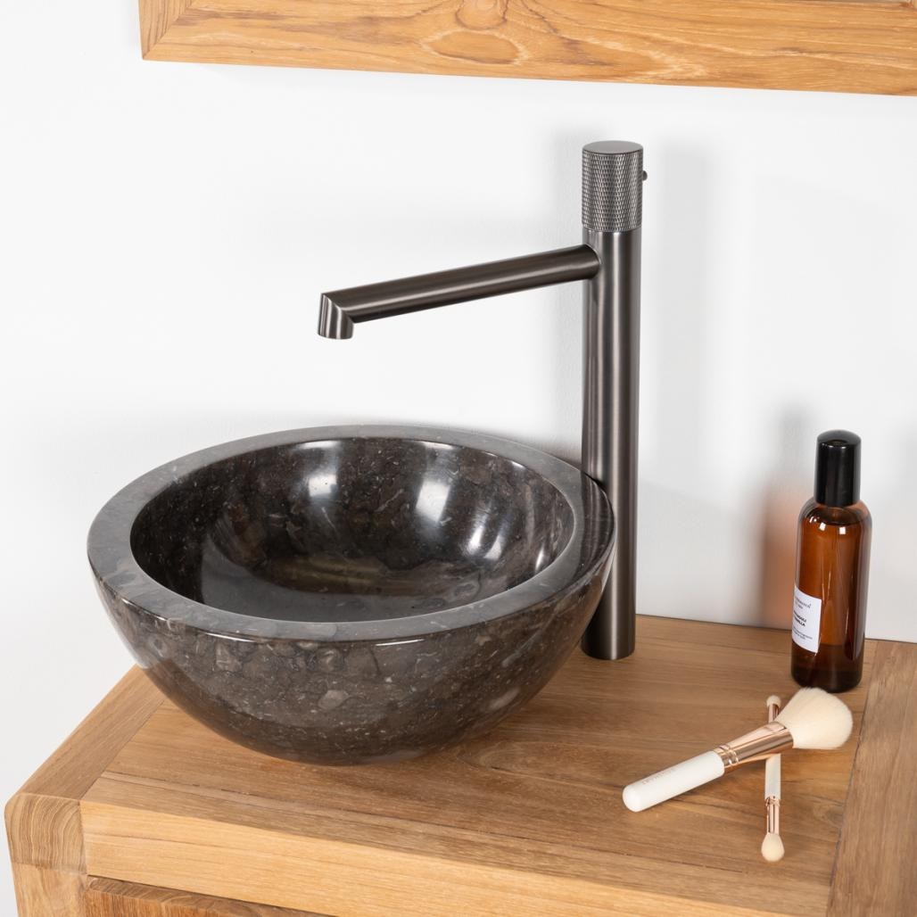 Lavabo sobre encimera redondo Barcelona de mármol color negro - diámetro 30 cm Lavabo sobre encimera redondo Barcelona de mármol color negro - diámetro 30 cm