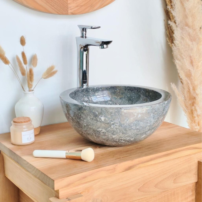 Lavabo sobre encimera redondo Barcelona de mármol color gris 30cm