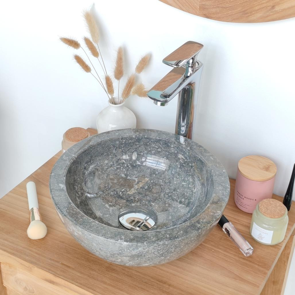 Lavabo sobre encimera redondo Barcelona de mármol color gris 30cm Lavabo sobre encimera redondo Barcelona de mármol color gris 30cm