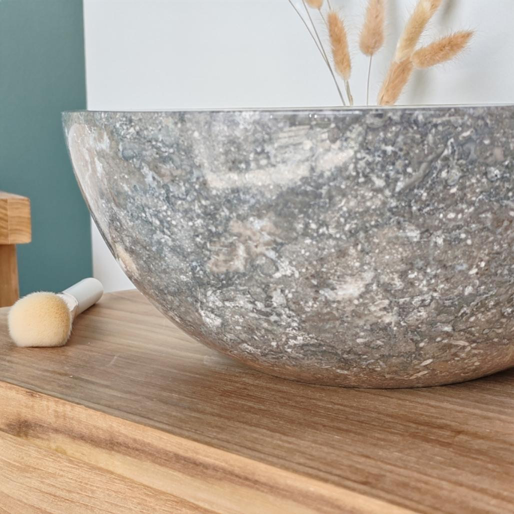 Lavabo sobre encimera redondo Barcelona de mármol color gris 30cm Lavabo sobre encimera redondo Barcelona de mármol color gris 30cm