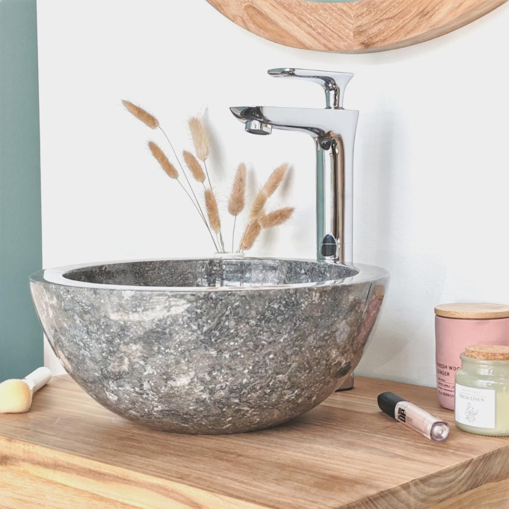 Lavabo sobre encimera redondo Barcelona de mármol color gris 30cm Lavabo sobre encimera redondo Barcelona de mármol color gris 30cm