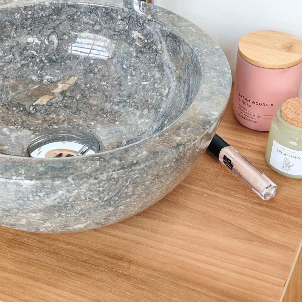 Lavabo sobre encimera redondo Barcelona de mármol color gris 30cm Lavabo sobre encimera redondo Barcelona de mármol color gris 30cm