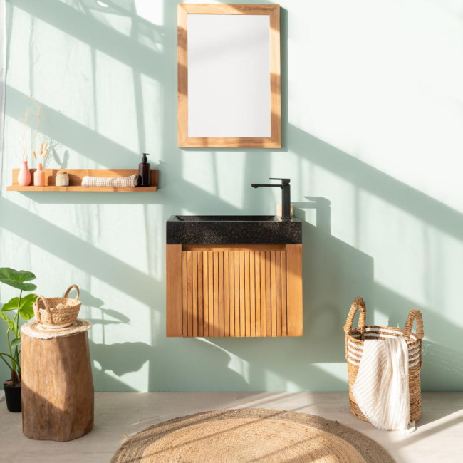 Lavabo y mueble suspendido de teca Lujo 60 negro