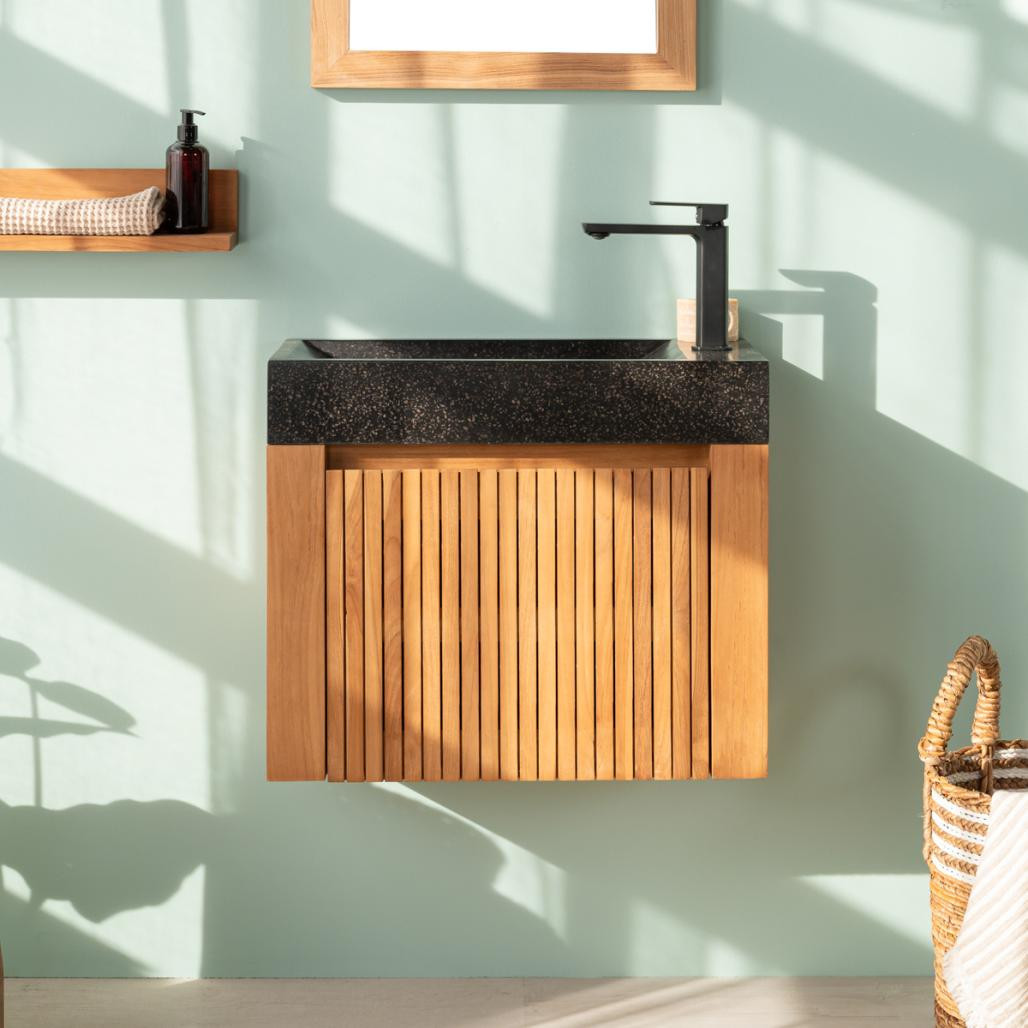 Lavabo y mueble suspendido de teca Lujo 60 negro Lavabo y mueble suspendido de teca Lujo 60 negro