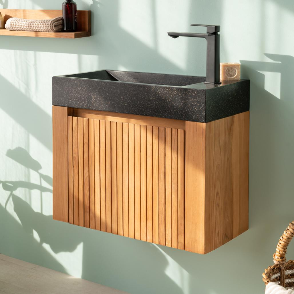 Lavabo y mueble suspendido de teca Lujo 60 negro Lavabo y mueble suspendido de teca Lujo 60 negro