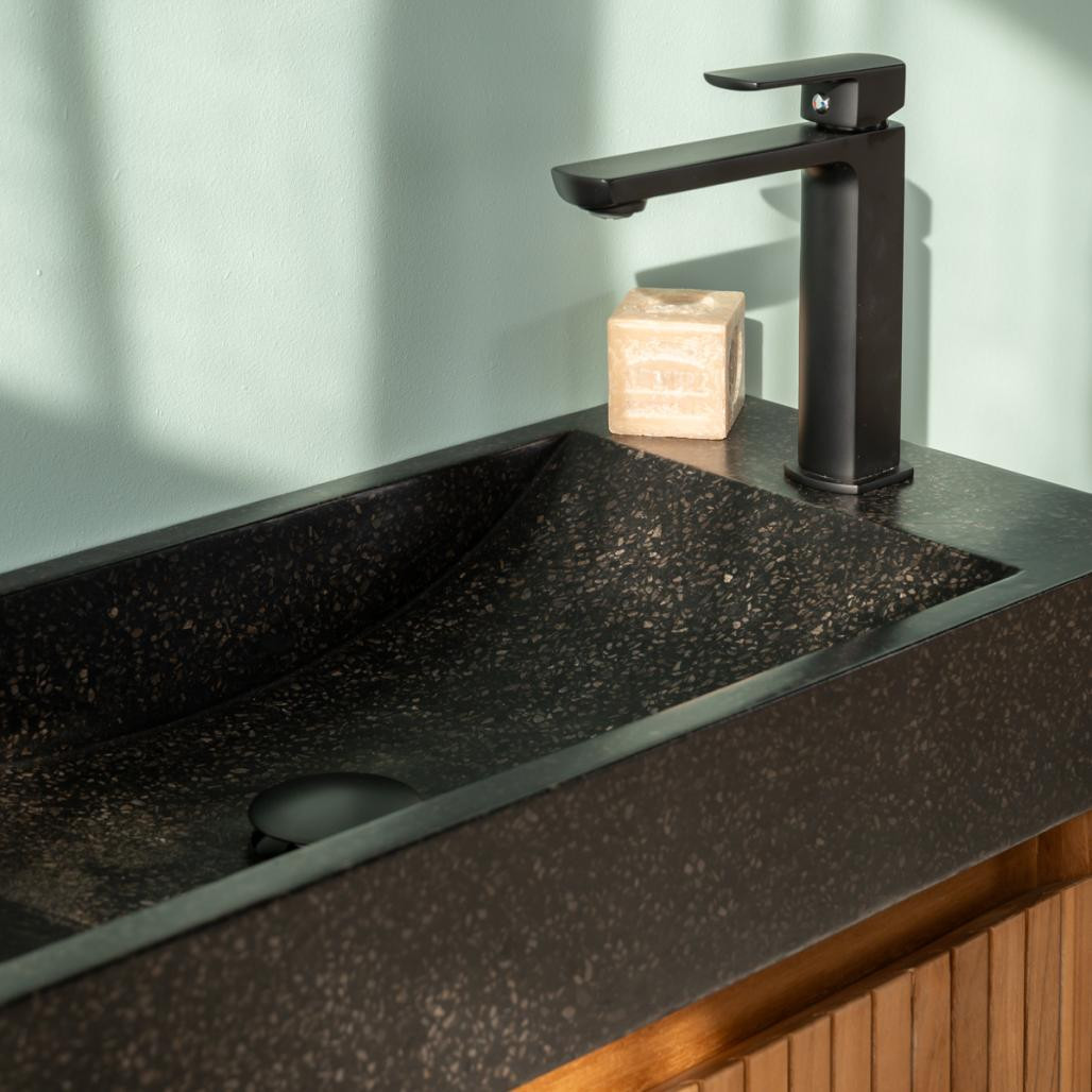 Lavabo y mueble suspendido de teca Lujo 60 negro Lavabo y mueble suspendido de teca Lujo 60 negro