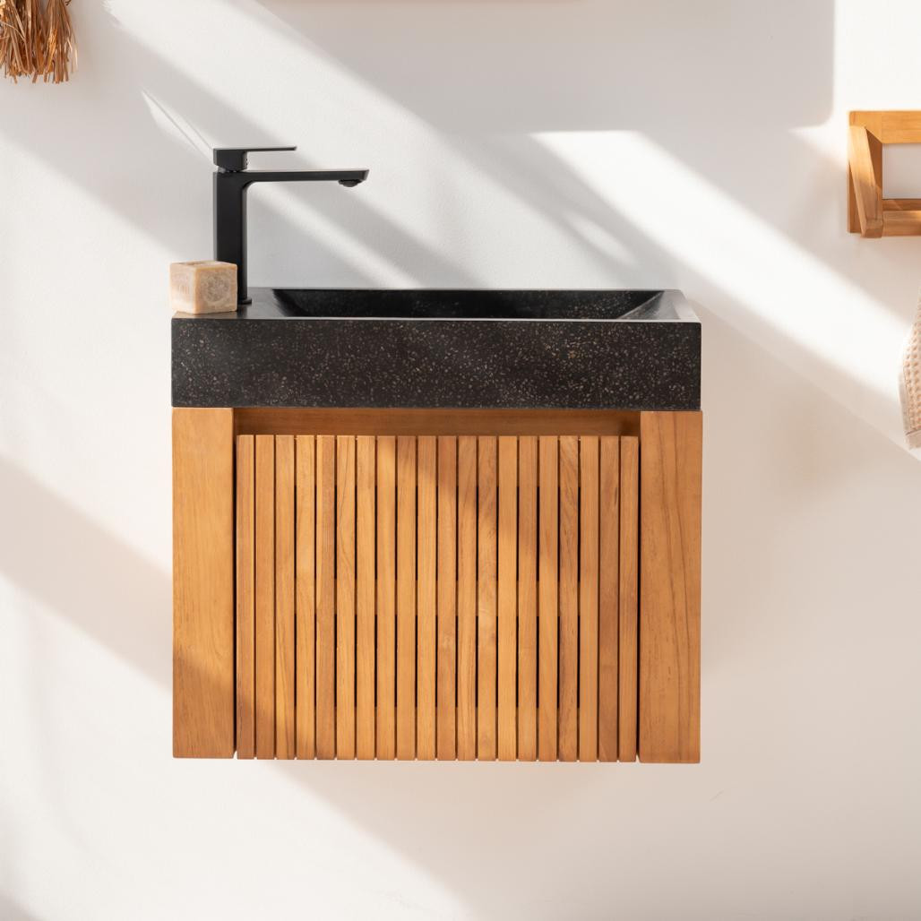 Lavabo y mueble suspendido de teca Lujo 60 negro Lavabo y mueble suspendido de teca Lujo 60 negro