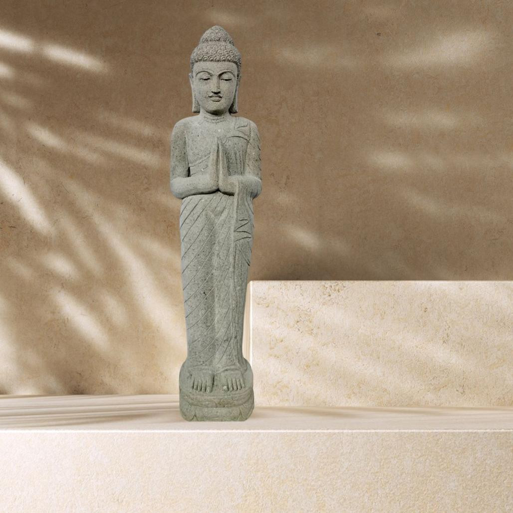 Estatua de piedra volcànica buda de pie posición de rezo 1,50 m