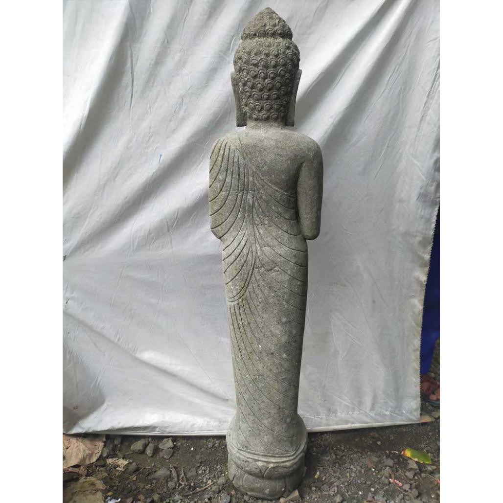 Estatua de piedra volcànica buda de pie posición de rezo 1,50 m Estatua de piedra volcànica buda de pie posición de rezo 1,50 m