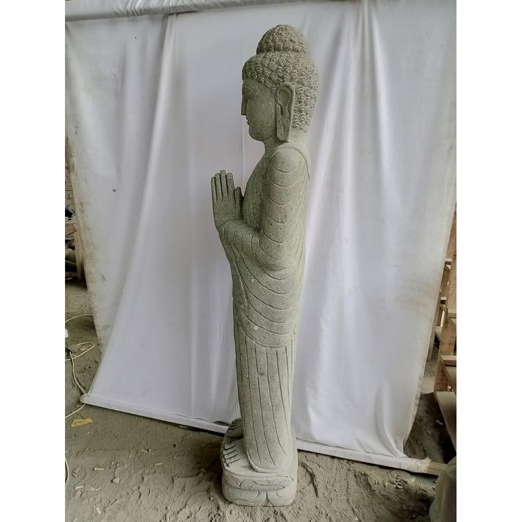 Estatua de piedra volcànica buda de pie posición de rezo 1,50 m Estatua de piedra volcànica buda de pie posición de rezo 1,50 m