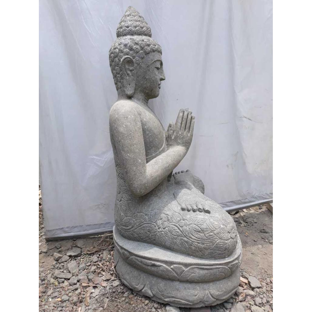 Estatua jardàn zen buda piedra volcànica posición de rezo 120 cm Estatua jardàn zen buda piedra volcànica posición de rezo 120 cm