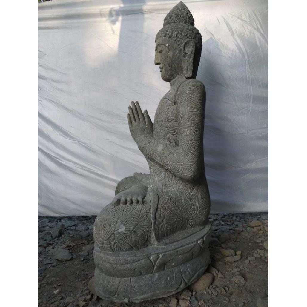 Estatua jardàn zen buda piedra volcànica posición de rezo 120 cm Estatua jardàn zen buda piedra volcànica posición de rezo 120 cm