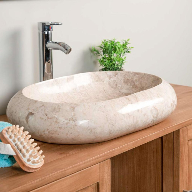 Lavabo sobre encimera grande de mármol murano crema 60 cm