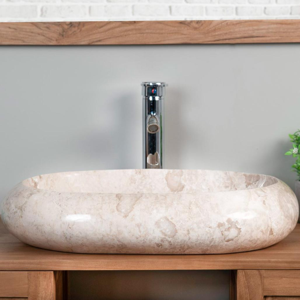 Lavabo sobre encimera grande de mármol murano crema 60 cm Lavabo sobre encimera grande de mármol murano crema 60 cm