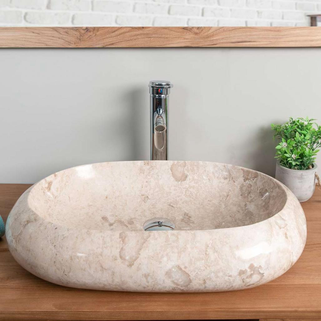 Lavabo sobre encimera grande de mármol murano crema 60 cm Lavabo sobre encimera grande de mármol murano crema 60 cm