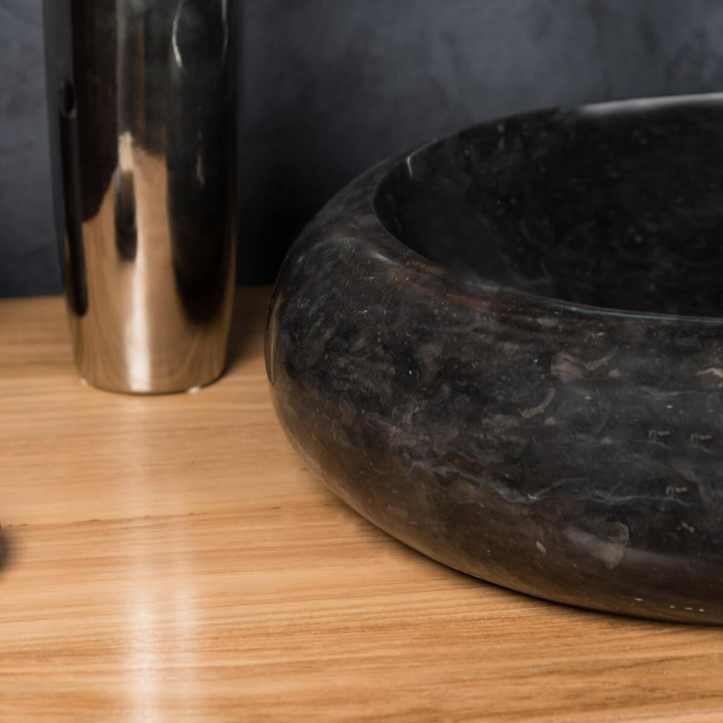 Lavabo sobre encimera grande de mármol murano color negro Lavabo sobre encimera grande de mármol murano color negro