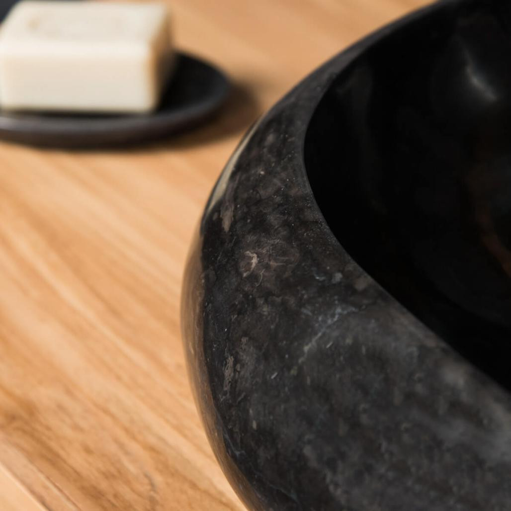 Lavabo sobre encimera grande de mármol murano color negro Lavabo sobre encimera grande de mármol murano color negro