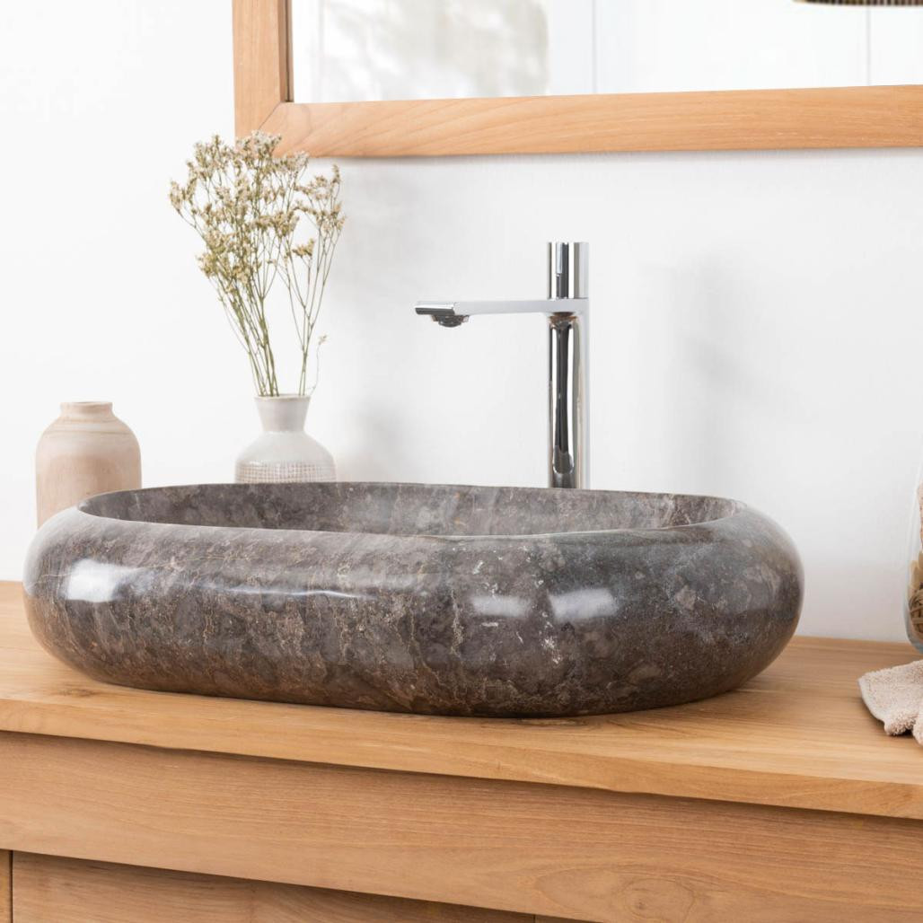 Lavabo sobre encimera grande de mármol murano 60 x 40 gris Lavabo sobre encimera grande de mármol murano 60 x 40 gris