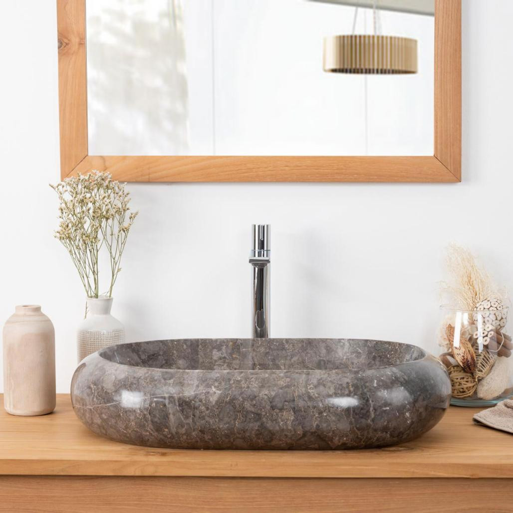 Lavabo sobre encimera grande de mármol murano 60 x 40 gris Lavabo sobre encimera grande de mármol murano 60 x 40 gris