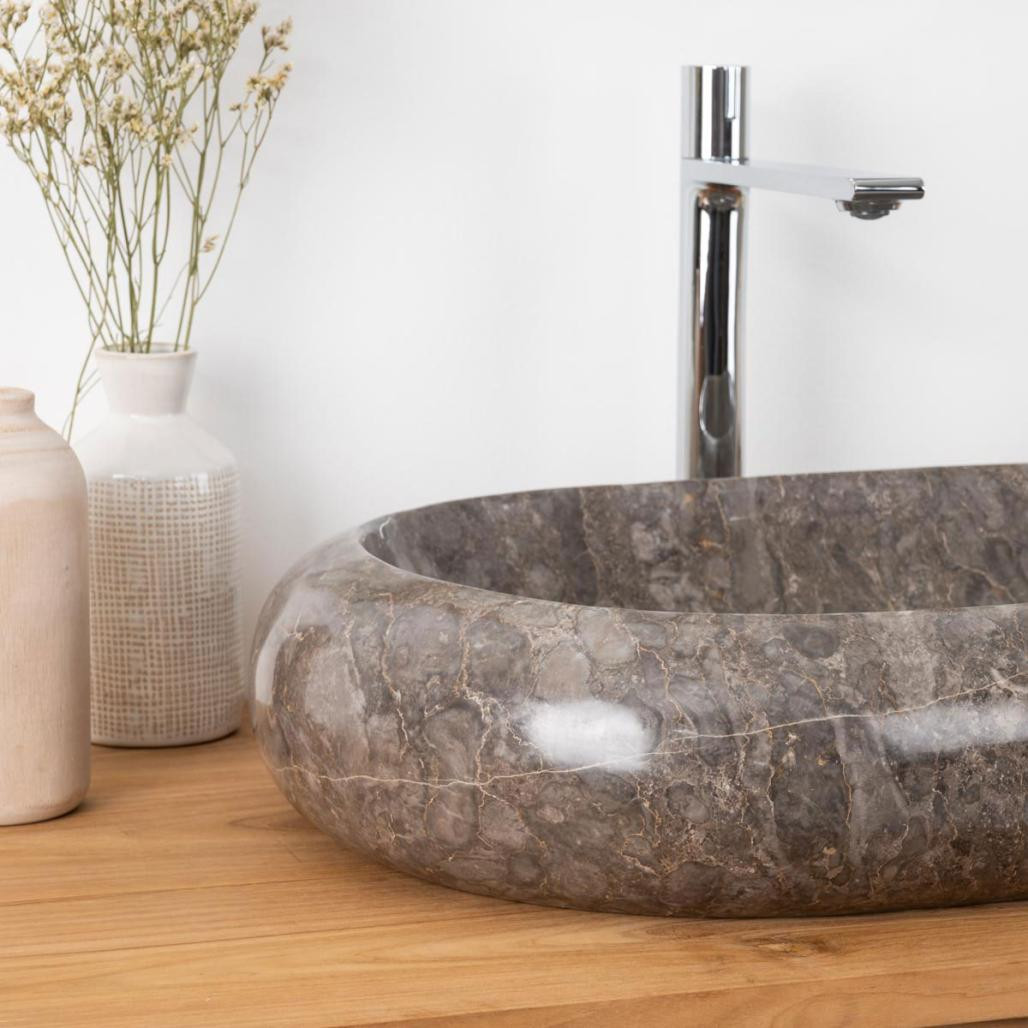 Lavabo sobre encimera grande de mármol murano 60 x 40 gris Lavabo sobre encimera grande de mármol murano 60 x 40 gris