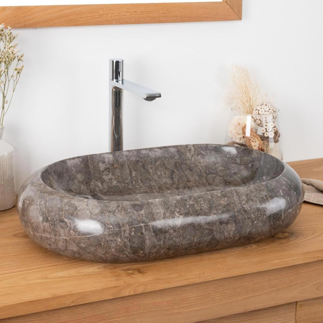Lavabo sobre encimera grande de mármol murano 60 x 40 gris Lavabo sobre encimera grande de mármol murano 60 x 40 gris