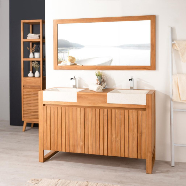 Mueble de teca y lavabos para cuarto de baño Lujo 140 crema