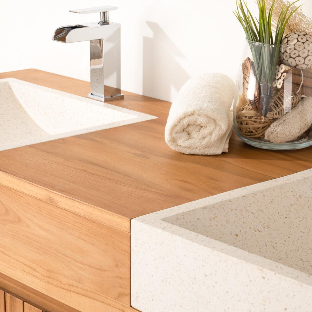 Mueble de teca y lavabos para cuarto de baño Lujo 140 crema