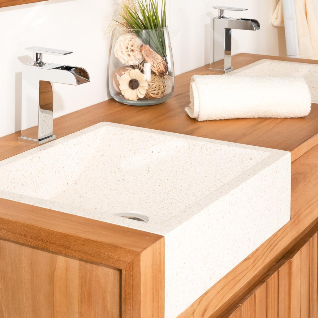 Mueble de teca y lavabos para cuarto de baño Lujo 140 crema