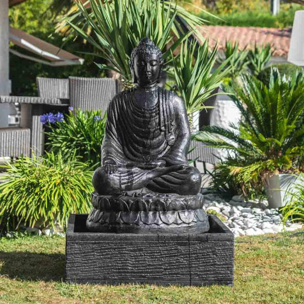 Fuente de jardà­n buda sentado 1,20 m con pàtina negra