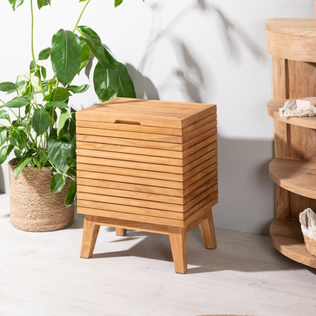 Cesto para ropa de teca de cuarto de baño