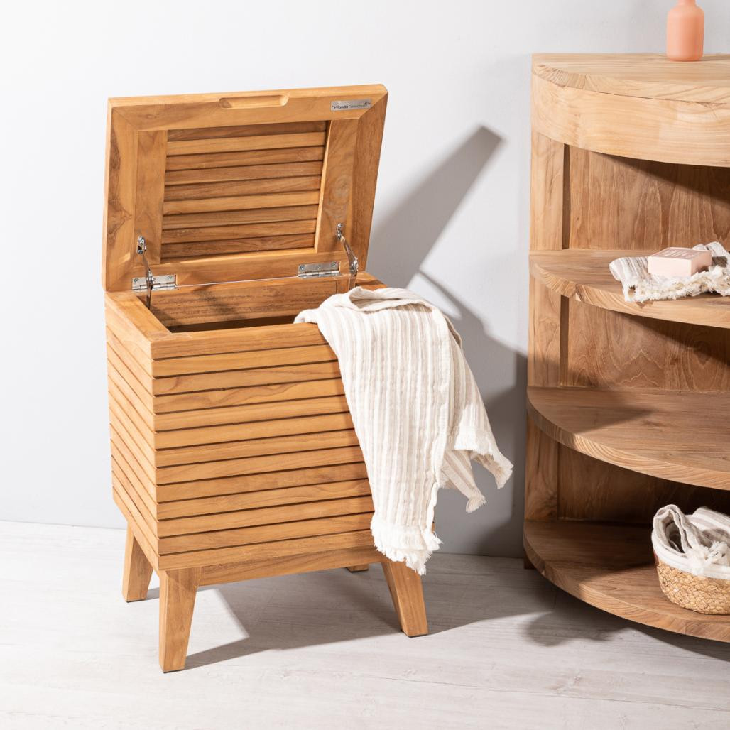 Cesto para ropa de teca de cuarto de baño