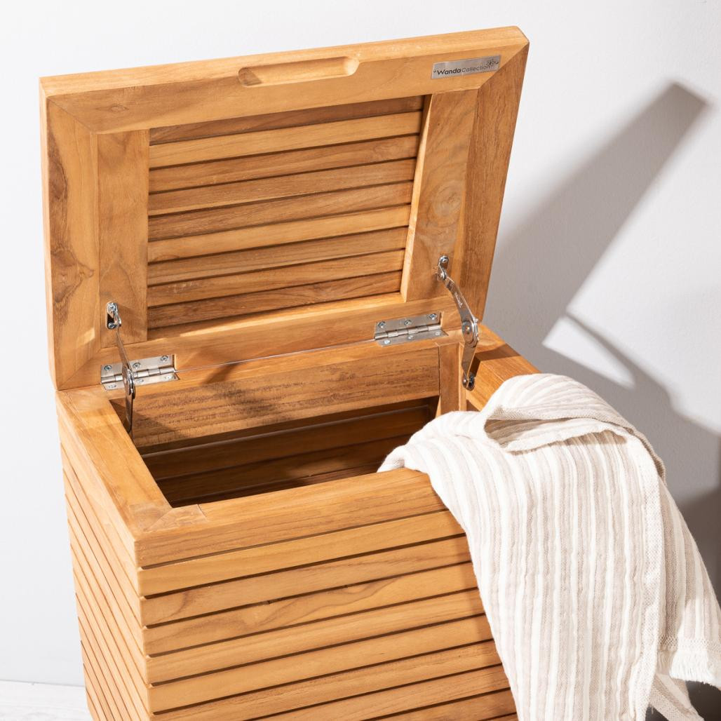 Cesto para ropa de teca de cuarto de baño