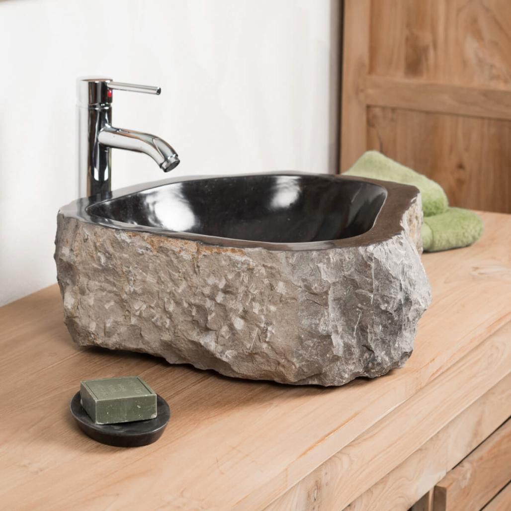 Lavabo sobre encimera grande para cuarto de baño Roca de mármol negro