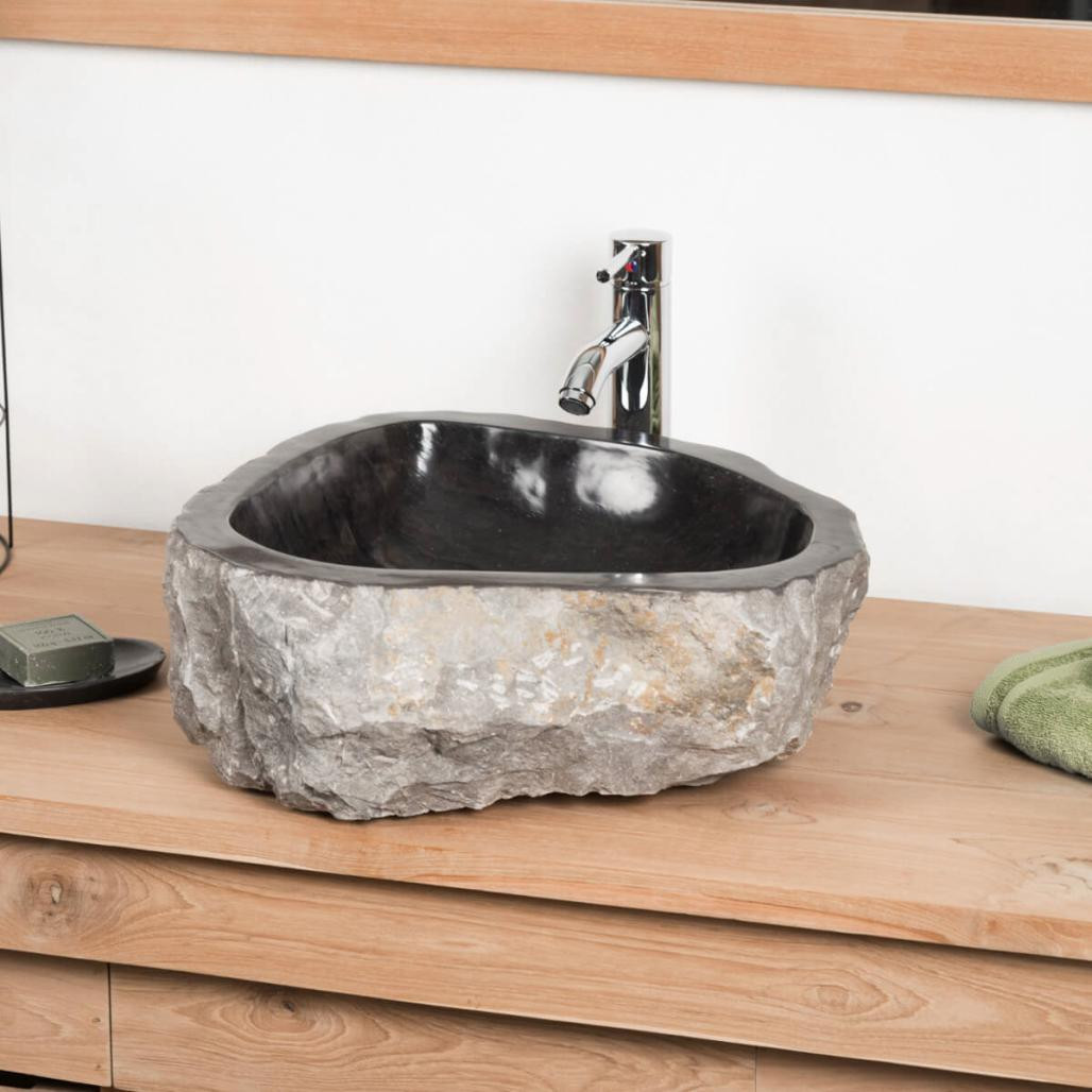 Lavabo sobre encimera grande para cuarto de baño Roca de mármol negro