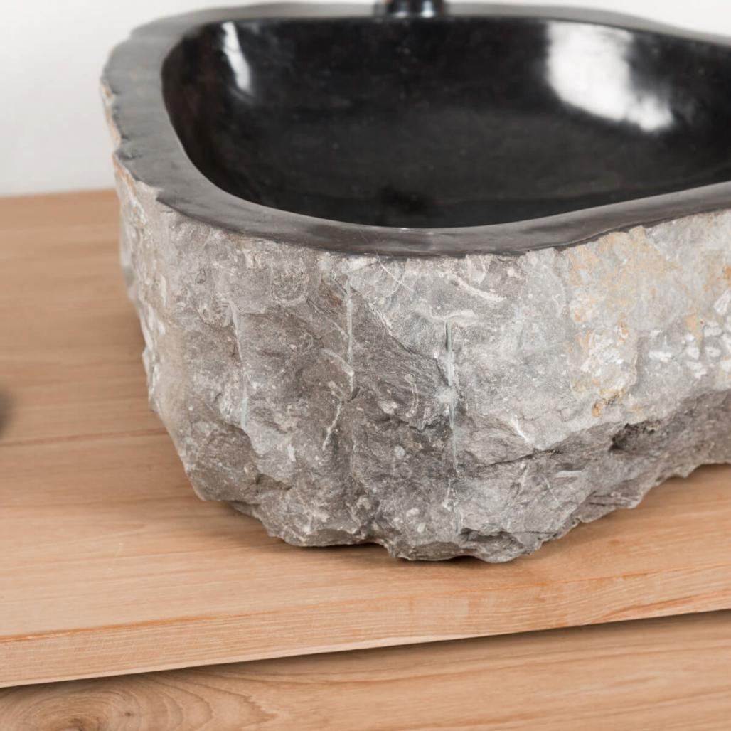 Lavabo sobre encimera grande para cuarto de baño Roca de mármol negro