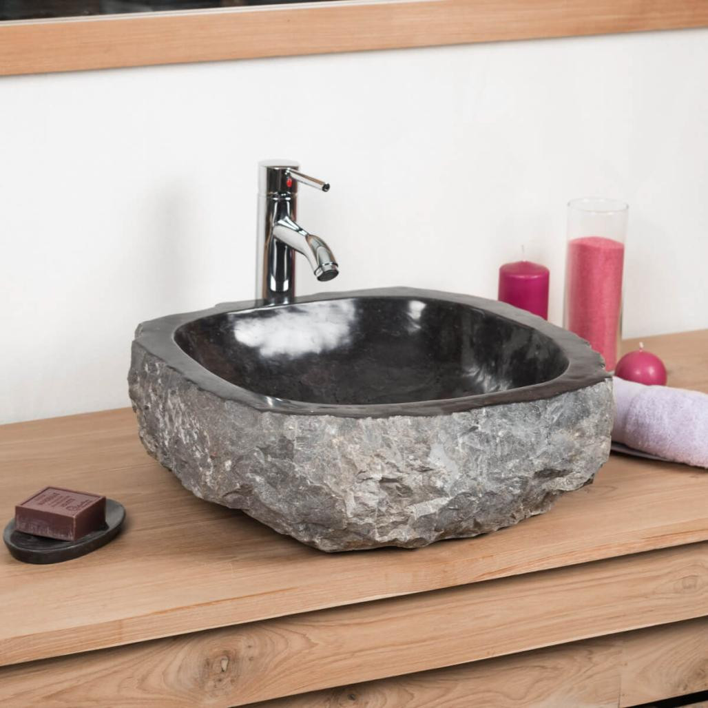 Lavabo sobre encimera grande para cuarto de baño Roca de mármol negro