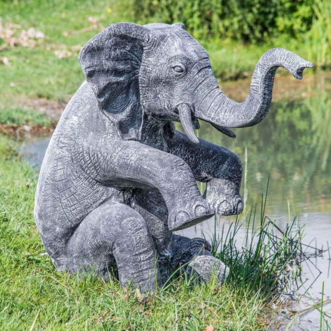 Estatua elefante con pàtina negra gris sentado 95 cm