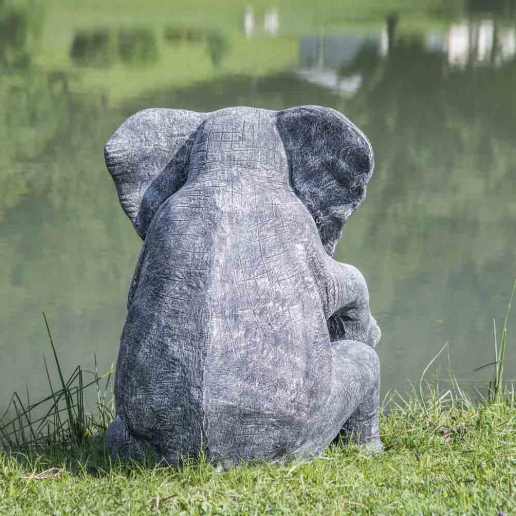 Estatua elefante con pàtina negra gris sentado 95 cm Estatua elefante con pàtina negra gris sentado 95 cm