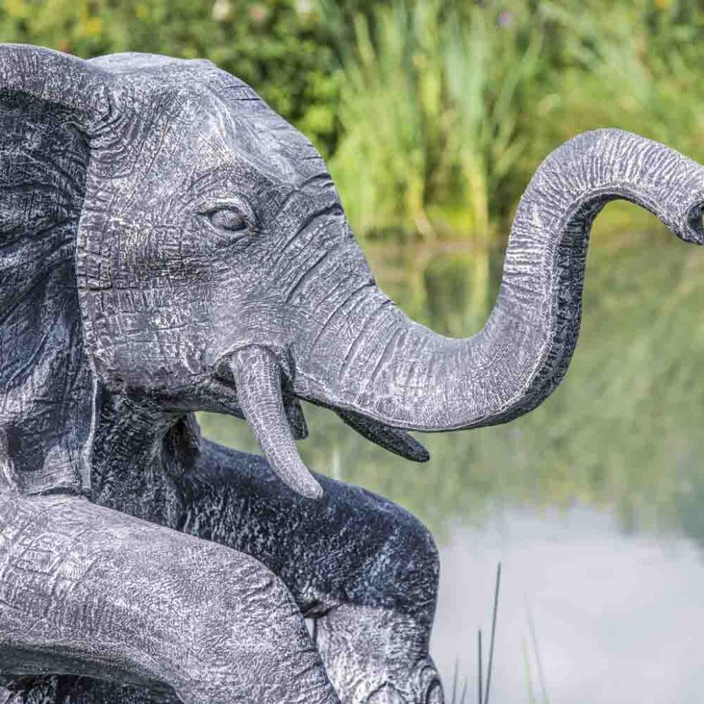 Estatua elefante con pàtina negra gris sentado 95 cm Estatua elefante con pàtina negra gris sentado 95 cm