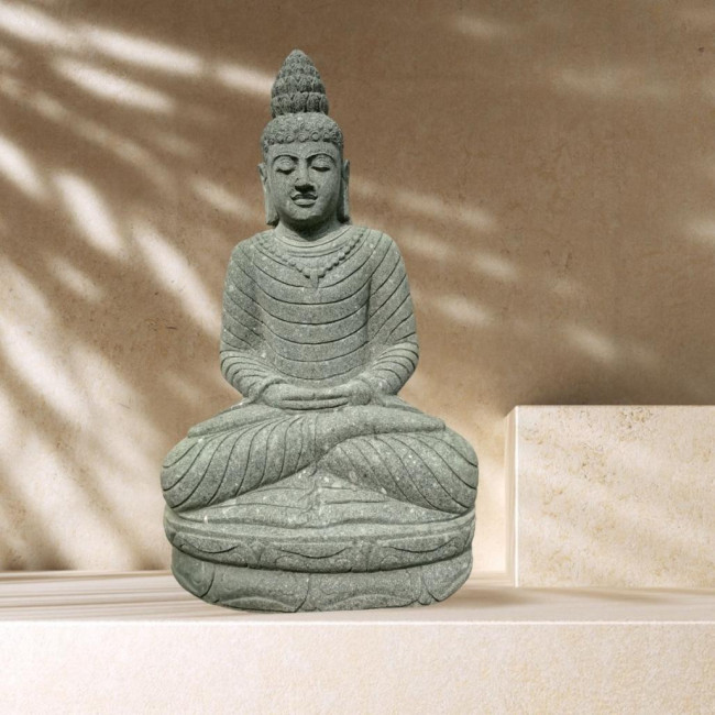 Estatua de piedra volcànica collar decoración zen de jardàn 1,20 m