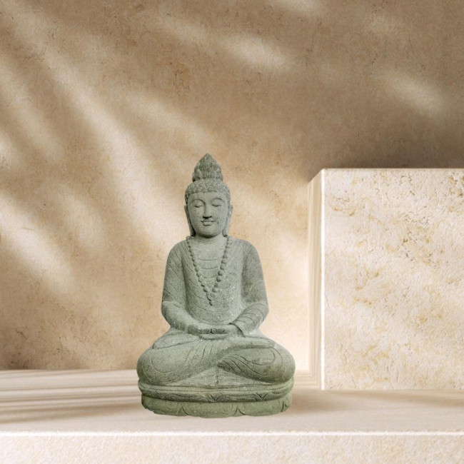 Estatua de buda sentado de piedra jardàn zen collar 50 cm