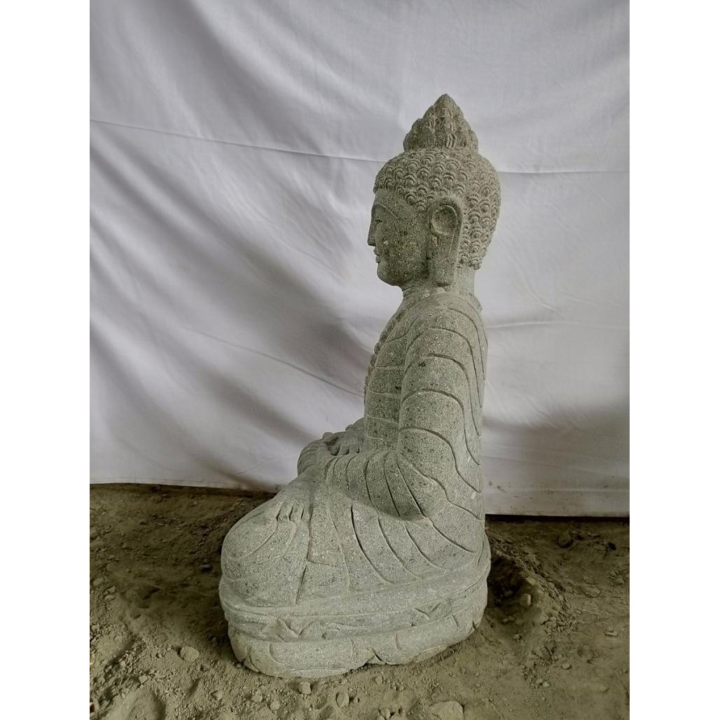 Estatua de buda sentado de piedra jardà­n zen collar 50 cm