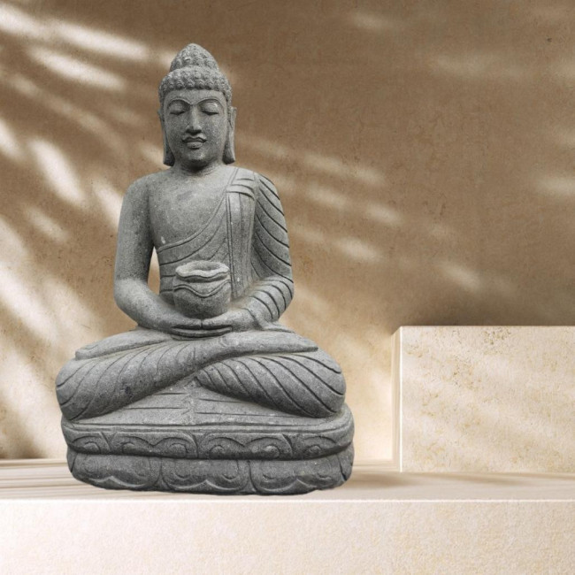Estatua de piedra de buda para jardàn zen posición ofrenda 1,20 m