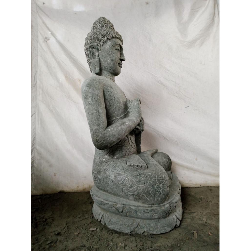 Estatua de buda de piedra volcànica de jardàn posición chakra 1 m Estatua de buda de piedra volcànica de jardàn posición chakra 1 m