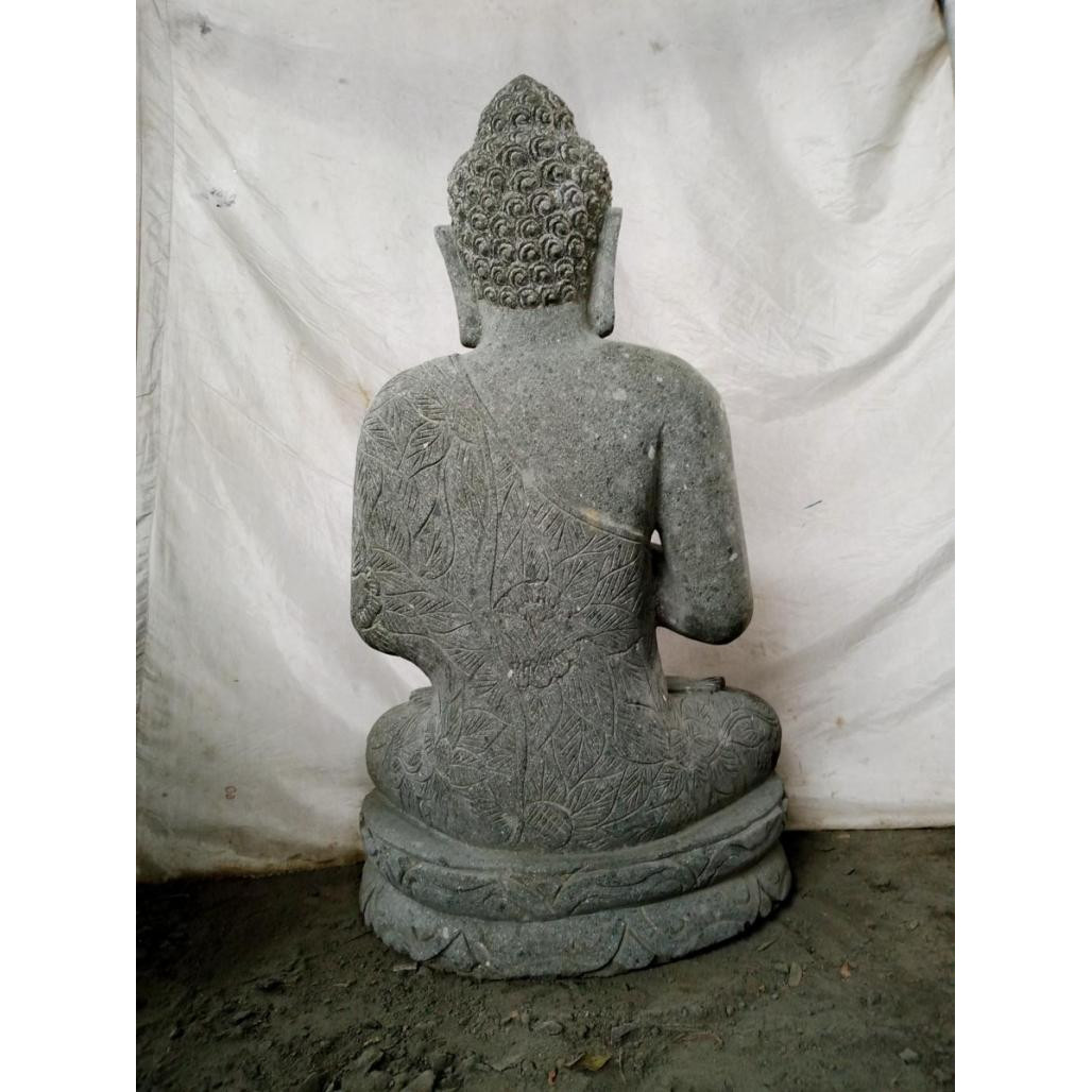 Estatua de buda de piedra volcànica de jardàn posición chakra 1 m Estatua de buda de piedra volcànica de jardàn posición chakra 1 m