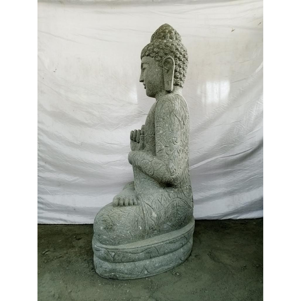 Estatua de buda de piedra volcànica de jardàn posición chakra 1 m Estatua de buda de piedra volcànica de jardàn posición chakra 1 m