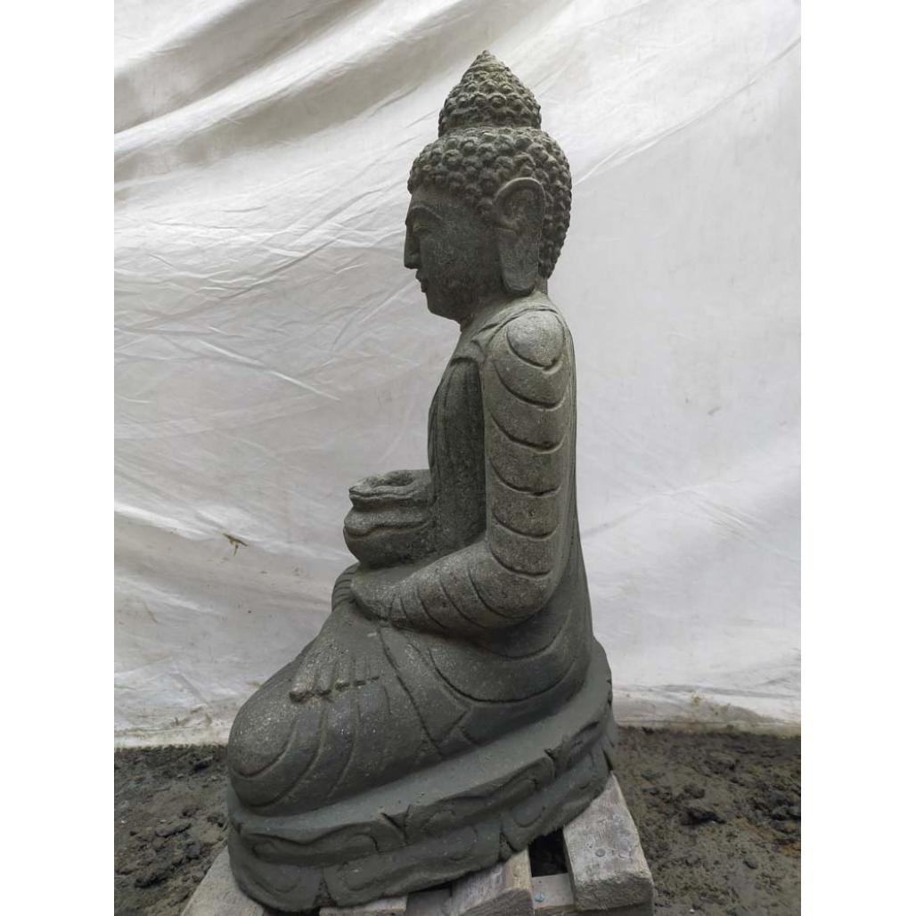 Estatua de exterior zen buda de piedra volcànica en posición de ofrenda 50 cm Estatua de exterior zen buda de piedra volcànica en posición de ofrenda 50 cm
