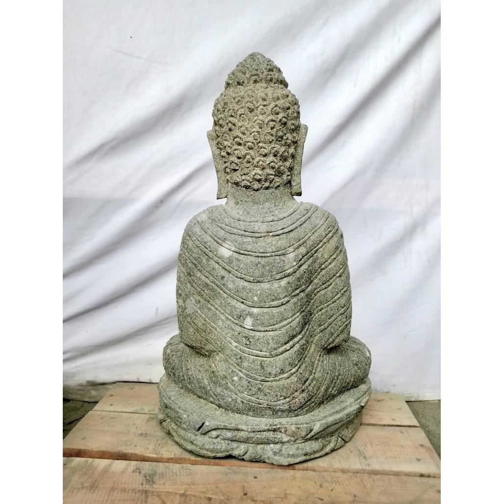 Estatua de exterior zen buda de piedra volcànica en posición de ofrenda 50 cm Estatua de exterior zen buda de piedra volcànica en posición de ofrenda 50 cm