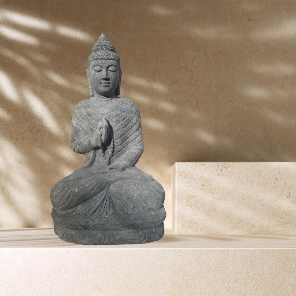 Buda de piedra en posición chakra y mala para jardà­n 1 m